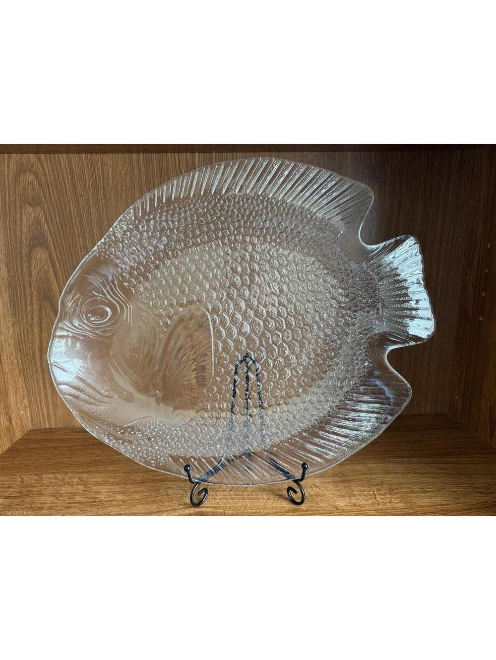 Vtg 70's Arcoroc France Fish Shaped Platter Serving Plate 15" Glass Poisson Tray